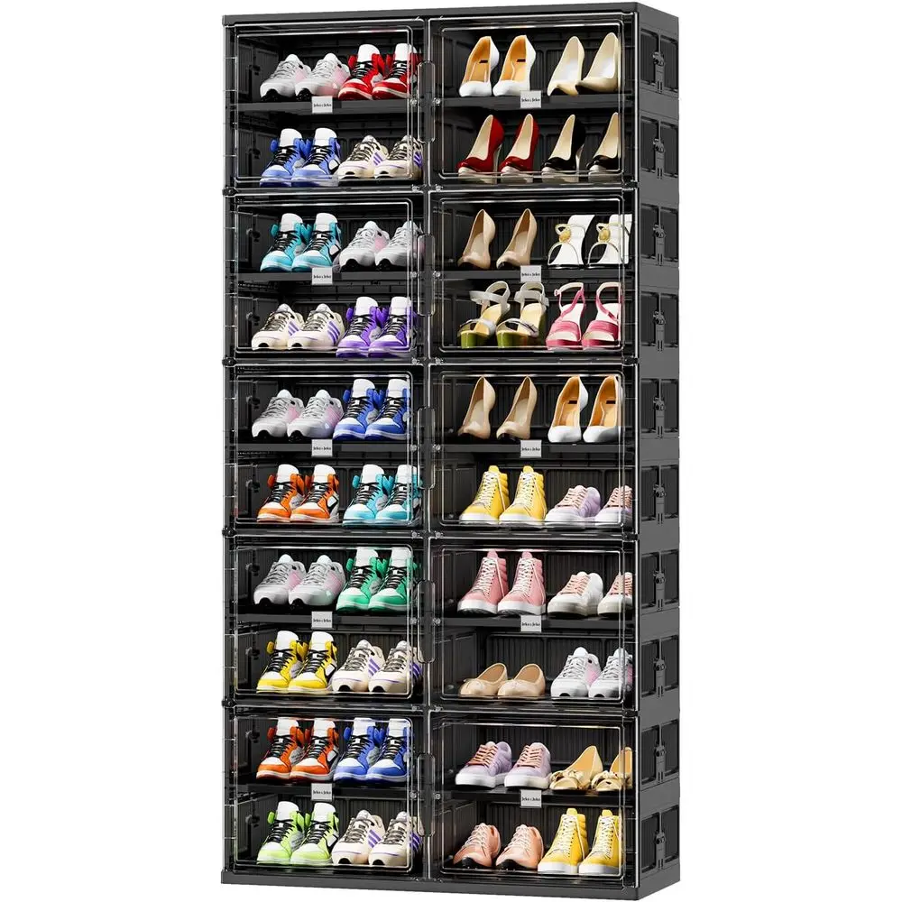 

Большой 10-уровневый складной органайзер для обуви, магнитный дверной шкаф для хранения прихожей (черный)