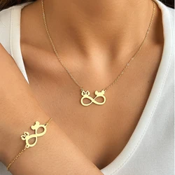 Stainless Steel Necklaces Set Mickey Ears Pendant Chain Fashion Necklaces Set For Women Jewelry Banquet Birthday Gifts New in