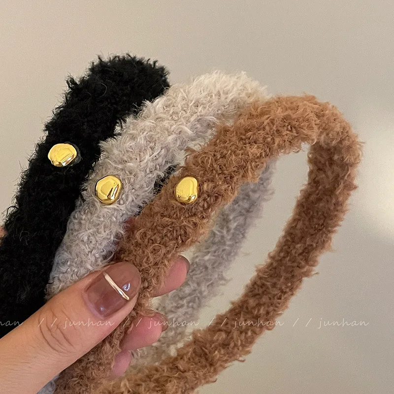 Korean Retro Lamb Hair Golden Bean Hair Band Bule Head Slender Head Band Hair Accessories Hairhoop Girl Headwear  Hairbands