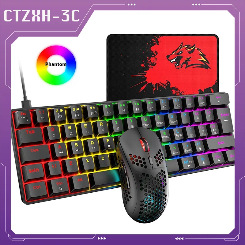 

T60 Keyboard And Mouse Set 62-Key Mechanical Keyboard Tablet Notebook Rgb Gaming Keyboard And Hole Mouse 6400dpi Ergonomics