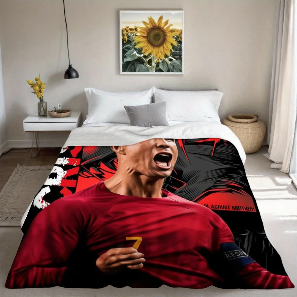 Global Cup Soccer Superstar Cristiano Ronaldo Trendy Sports Art Flannel Blanket – Living Room Decor & Outdoor Warmth Blanket