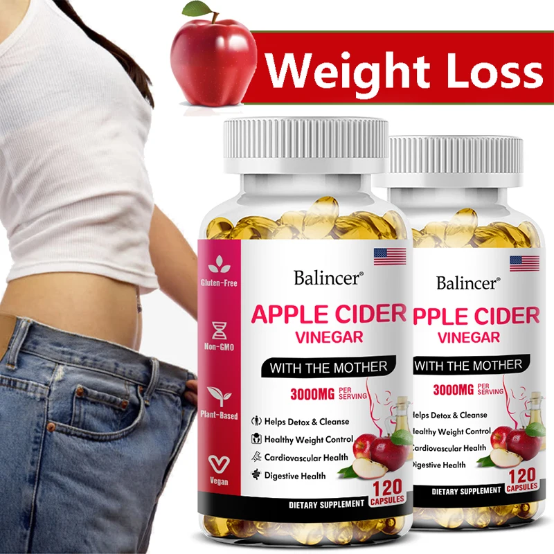 Apple Cider Vinegar Capsules 1600mg, Detox Cleanse, Digestive Health, Constipation & Bloating Relief, Weight Management Support
