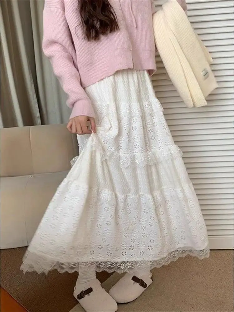 Spring Summer New Style Korean Design Lace Splicing Half Skirt Spring City Walk Polyester Batwing Shape Cake Skirt