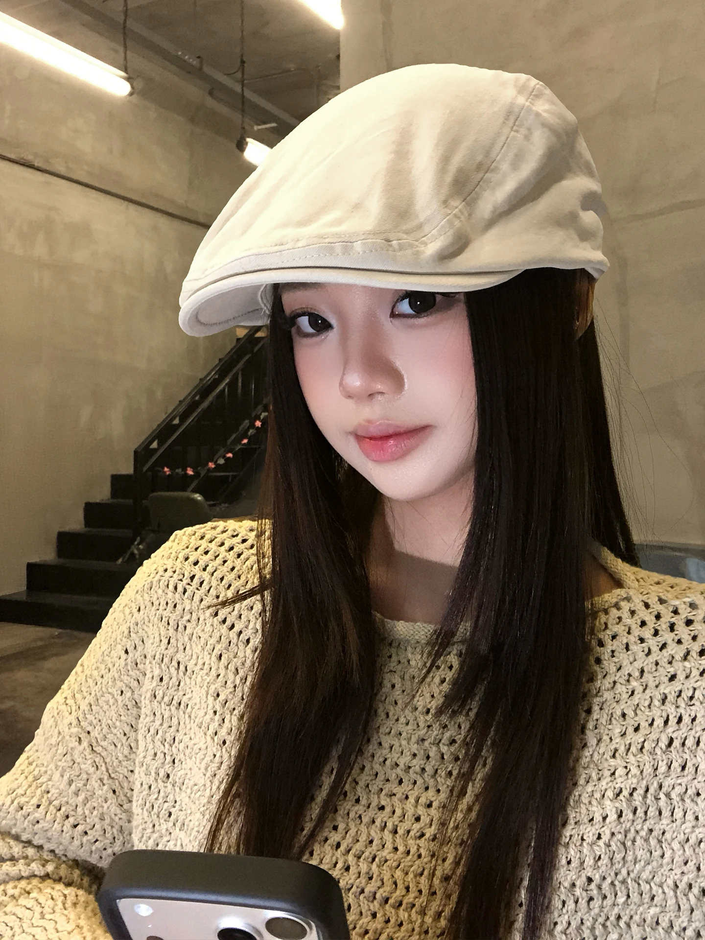 Fashionable Retro Pure Color Women's Early Autumn Beret Hat Adjustable Large Head Size Reversible Newsboy Cap Versatile Style