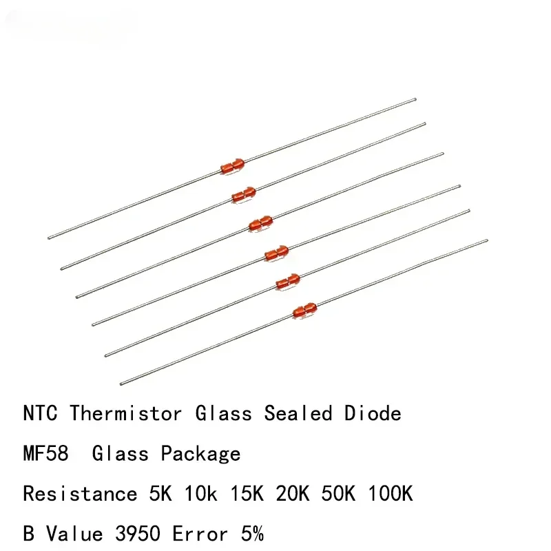200 Uds Sensor de temperatura MF58 diodo sellado de vidrio 5K 10K 20K 50K 100K BValue3950 precisión 5% termistor NTC