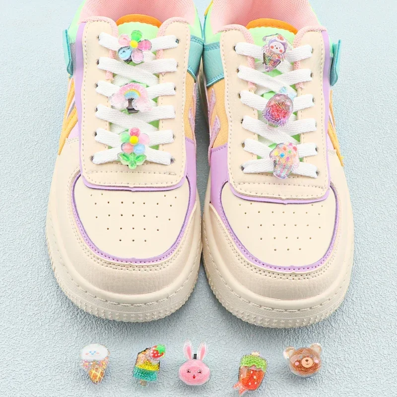Shoelaces Decorative Clip Children's Bling Glitter Princess Ice Cream Rainbow Shoe Buckle Removable Shoe Charms Decorations 1PCS