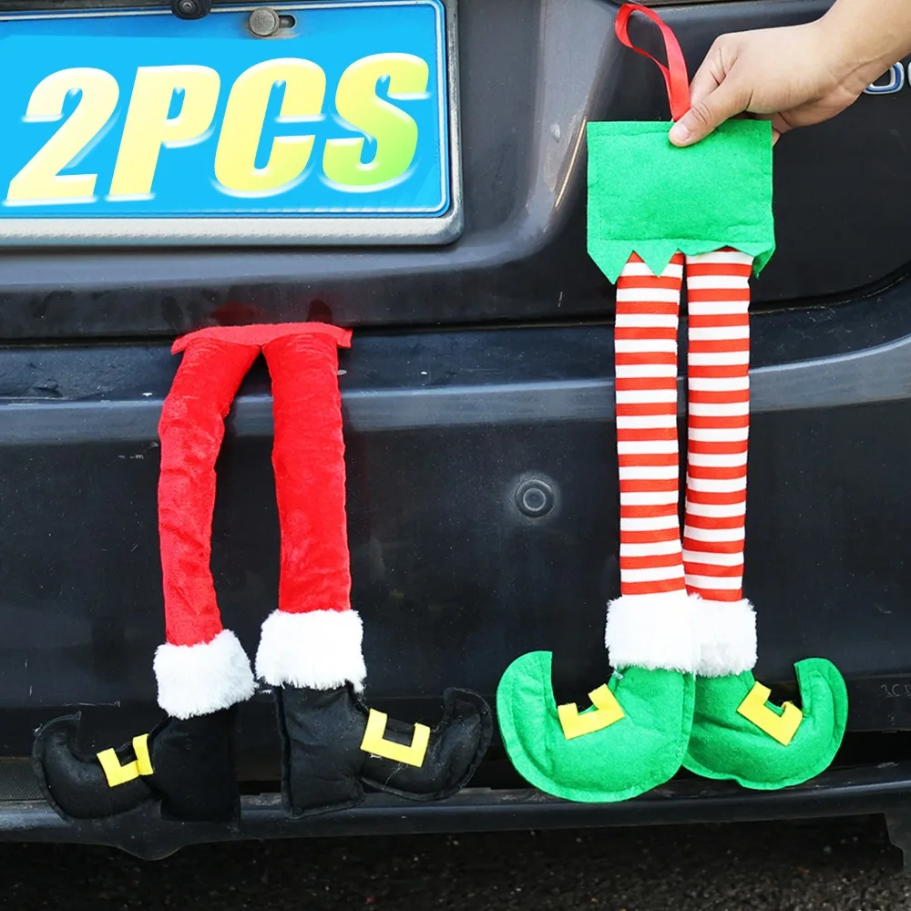 Christmas Striped Elf Leg Car Decoration Universal Auto Rear Trunk Door Leg Pendant Xmas Elf Legs Hanging Tree Decor Accessory