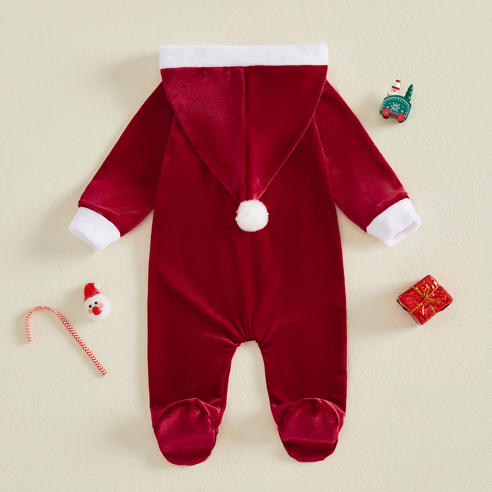Infant Baby Christmas Footed Velvet Romper Long Sleeve Hooded Winter  Newborn Baby Jumpsuits Santa Costume