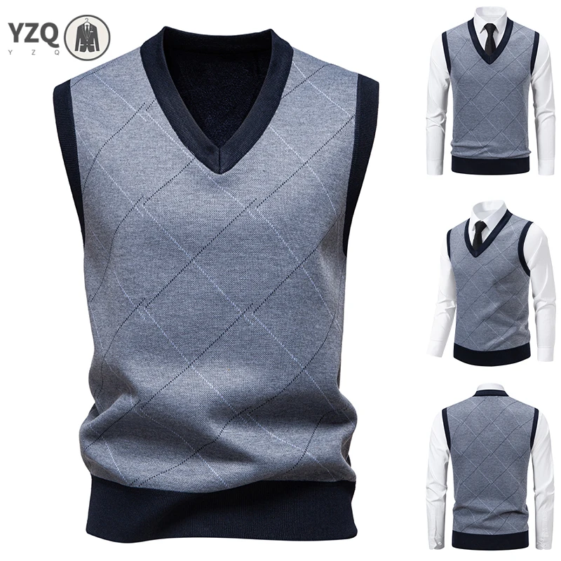 

Men's V-Neck Knitted Sweater Diamond Grid Twisted Flower Casual Fashion Versatile Knit Top Autumn Winter