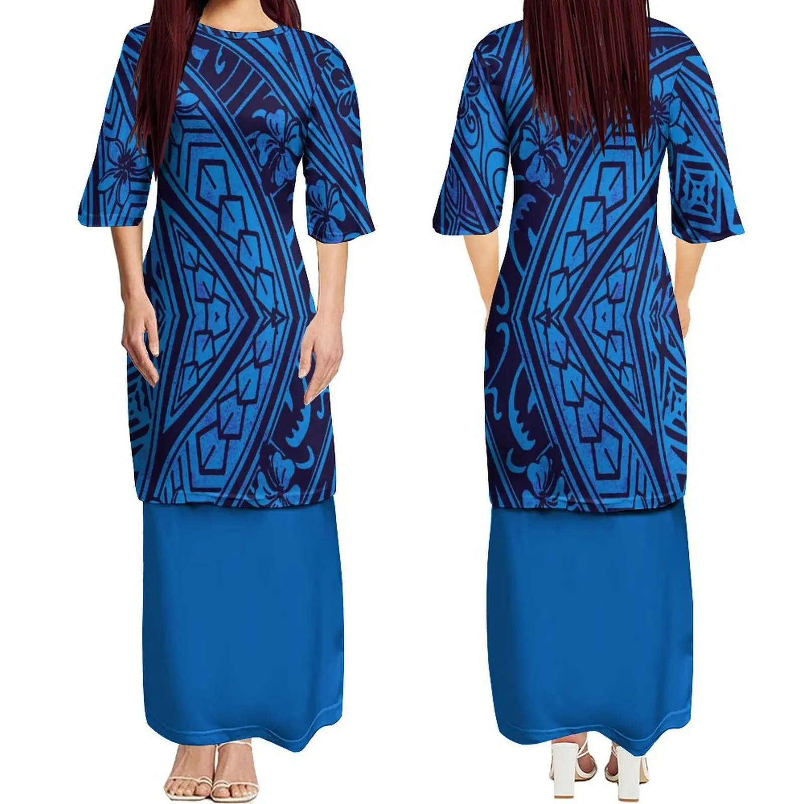 2024 Samoa Crew-Neck Women'S Mid-Sleeve Dress puletasi Top And Long Skirt Suit Polynesian Island-Style Clothing