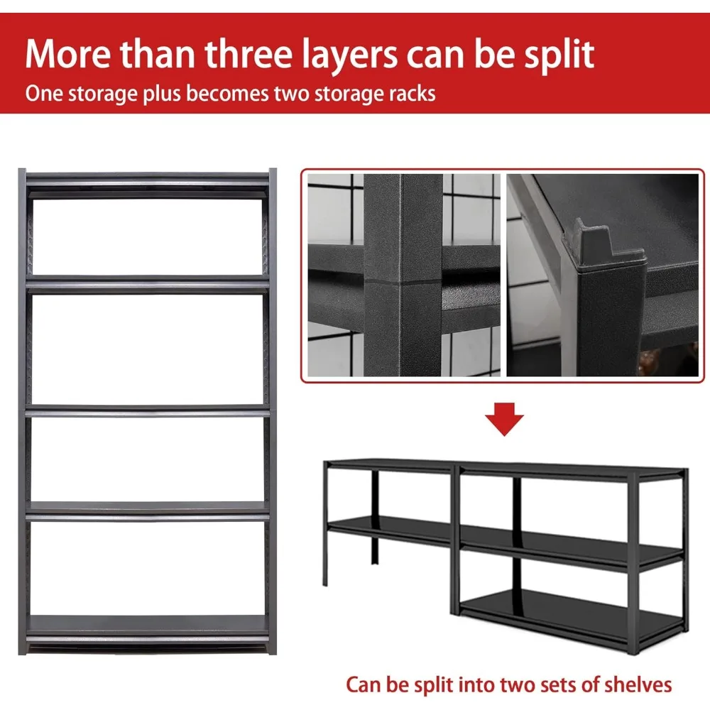 أرفف تخزين معدنية شديدة التحمل قابلة للتعديل للمرآب، 72 ارتفاع × 5 طبقات، سعة 2000 رطل، قوة صناعية، حل موفر للمساحة #6