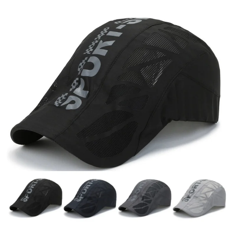 

Quick Dry Breathable Mesh An-ti UV Hat Summer Letter Printed Golf Baseball Cap Sports Running Sunhat Newsboy Beret Cap Visors
