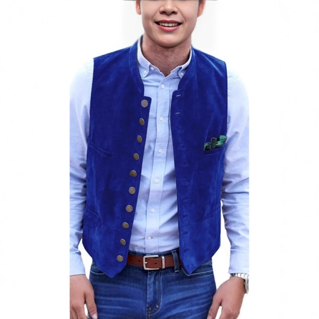 

Мужской жилет в стиле ретро, кожаный повседневный джемпер с несколькими карманами, рабочая одежда, домашний комфорт, свободный крой, обычное тонкое пальто с воротником-стойкой