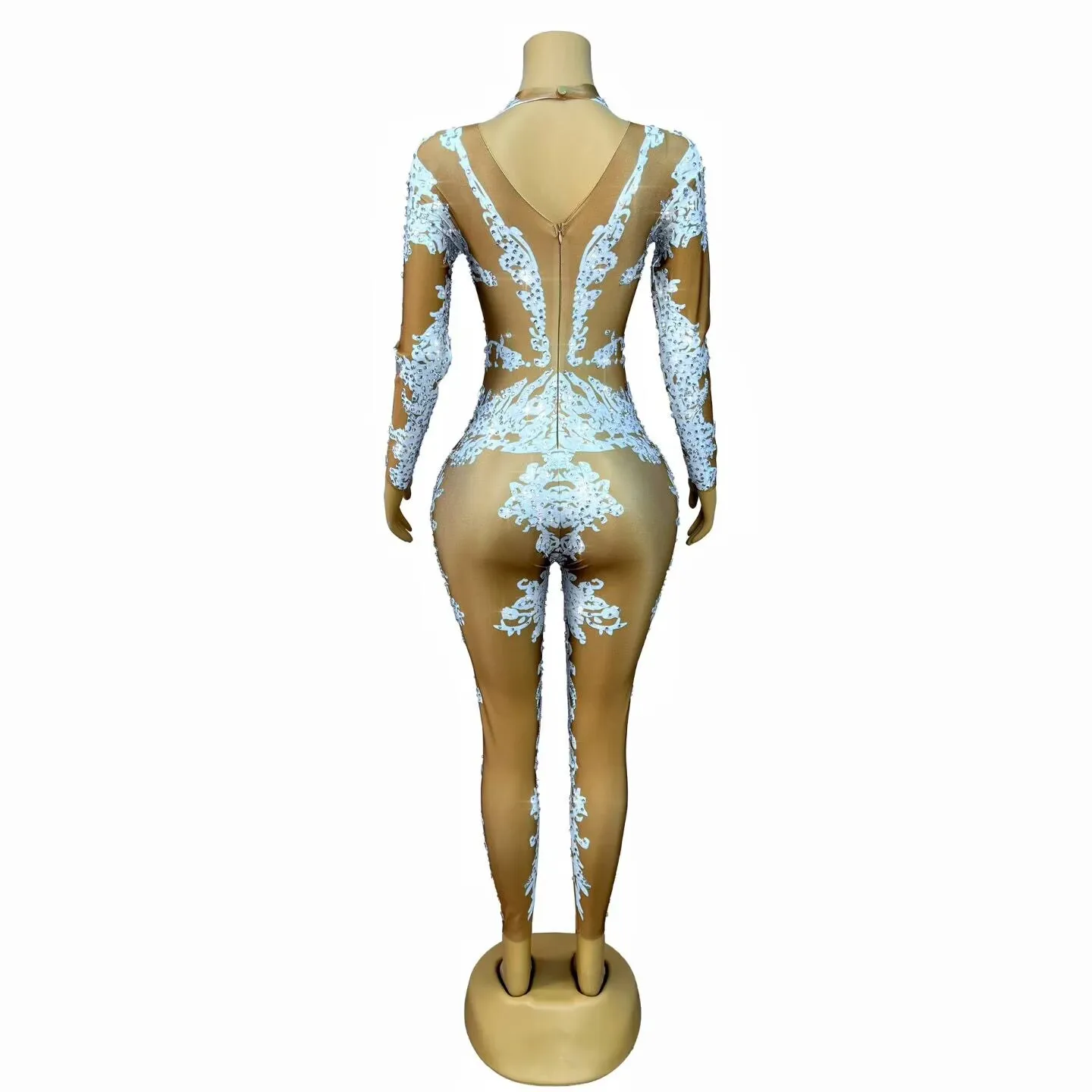 Tenue de spectacle de luxe avec strass brillants, combinaison à manches longues pour femmes, Costume de fête, boîte de nuit, séance photo, vêtements de scène de danse