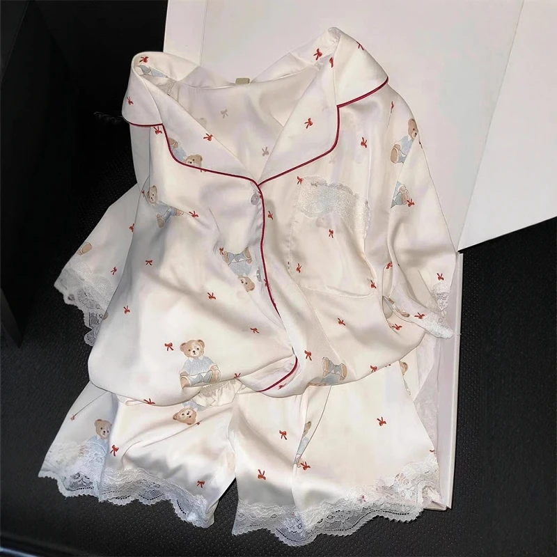 

Sweet Ice Silk ort Sve Spwear Women's Sle Summer New Arrival Comfortable Home Clothes Youth Cartoon Print Design