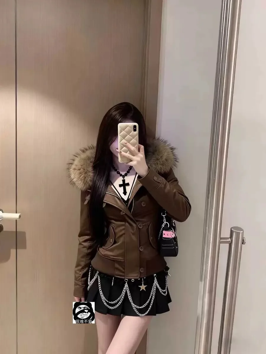 

2025 Autumn New Fur Collar Hooded Jacket European and American Fashion Exquisite Short Jacket Women's Velvet Thickening