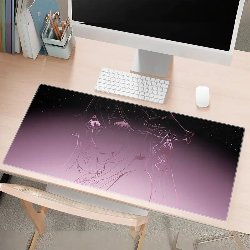 VIKAMA XXL Oriental Anime Fox Girl Gaming Desk Pad Pink Gradient Sakura Lantern Non Slip Base Stitched Edge Extended Mouse Pad