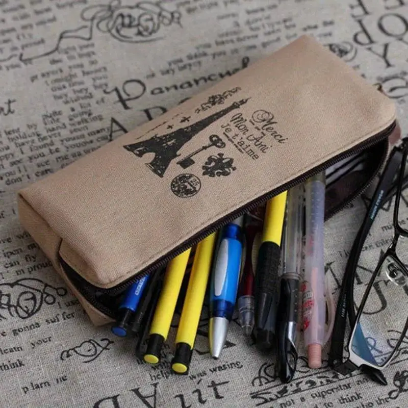 1 Stück Retro-Turm-Bedruckte Leinwand-Stifttasche Stifthalter Schreibwaren-Etui Reißverschluss-Münzbeutel Geldbörse Paris