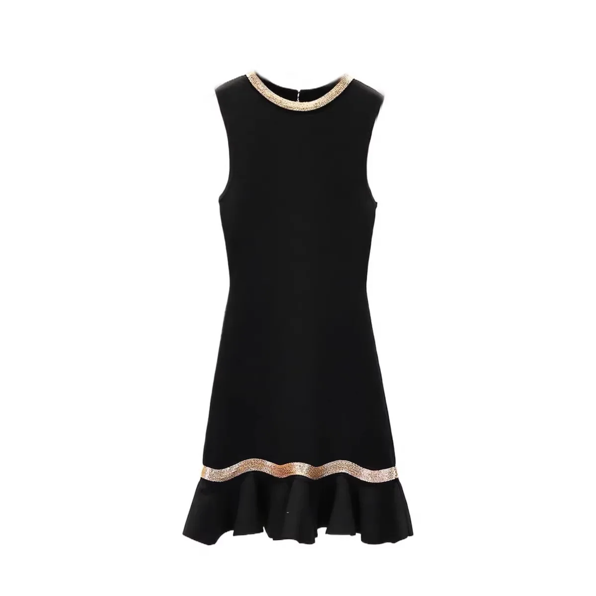 New Summer Women's Elegant Ruffle Trim Contrast Knit Dress