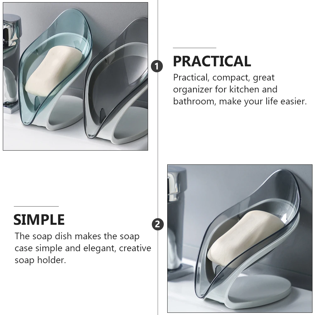 

2pcs Leaf-shaped Soap Holder Plastic Self Draining Tray Small Dish for Shower Bathroom Decor Grace Compact Organizer