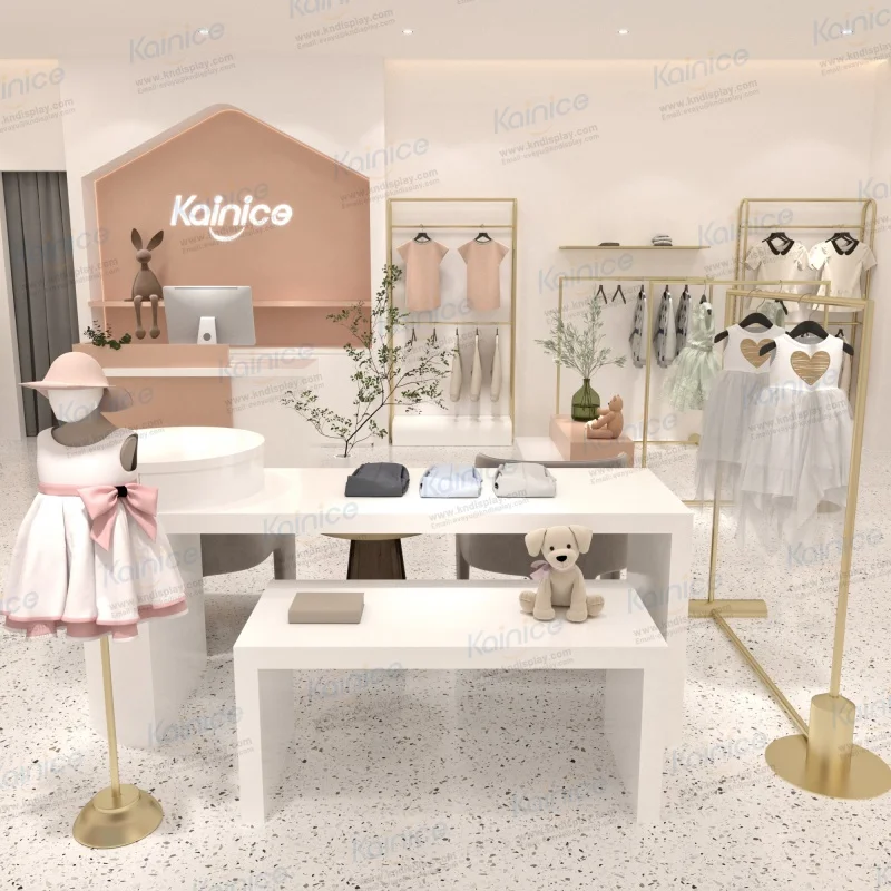 Kainice Custom Boutique Gouden Kledingrek Vloer Staande Kleding Winkel Rvs Ronde Metalen Opknoping Kleding Display Rack