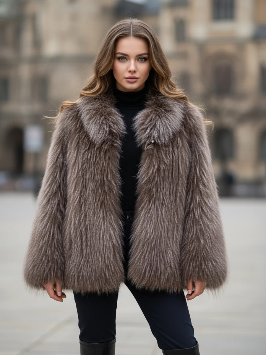 HDHOHR 2025 리얼 폭스 퍼 코트 여성용 럭셔리 천연 니트 폭스 퍼 재킷 겨울 따뜻한 리얼 퍼 의류 여성용 플러스 사이즈