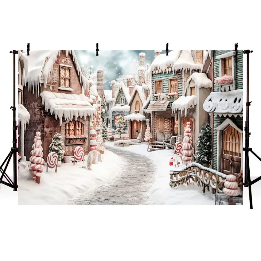 Mehofond Photography Background Winter Christmas Candy House Snowy Xmas Party Kids Family Portrait Decor Photo Backdrop Studio