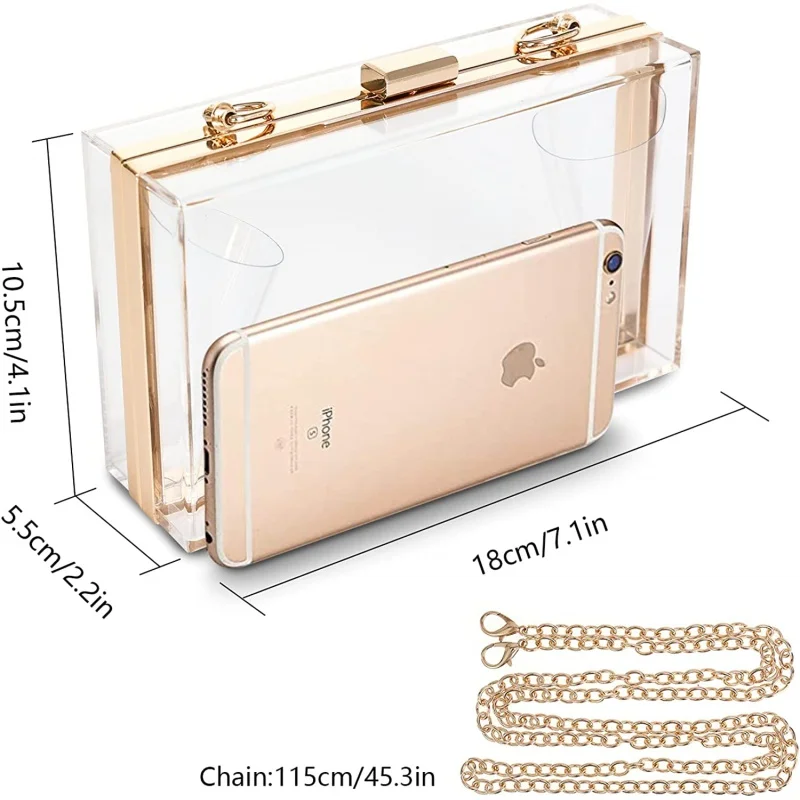 Best Seller Women Clear Purse Acrylic Clear Clutch Bag, Shoulder Handbag With Removable Gold Chain Strap Birthday Gifts