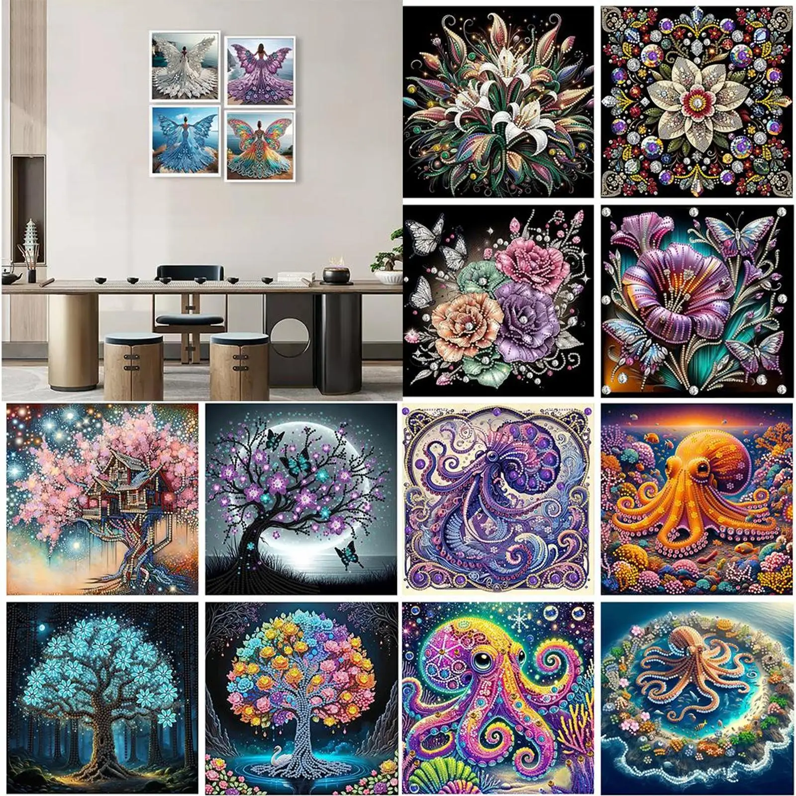 Kits de Pintura de Diamantes con Forma Especial, 4 Piezas, 30x30cm, Pinturas de Cristal con Diamantes de Imitación para Decoración de Paredes del Hogar