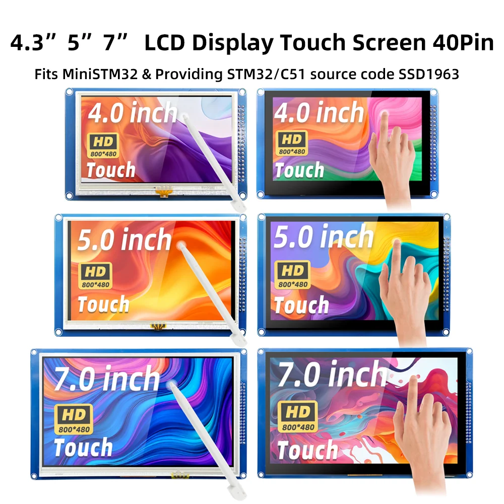 

4.3"/5"/7" 40Pin Touchscreen MiniSTM32 SPI Interface SSD1963 TFT LCD Monitor 320x240 ILI9341 MCU 8/16 Bit LCD Module