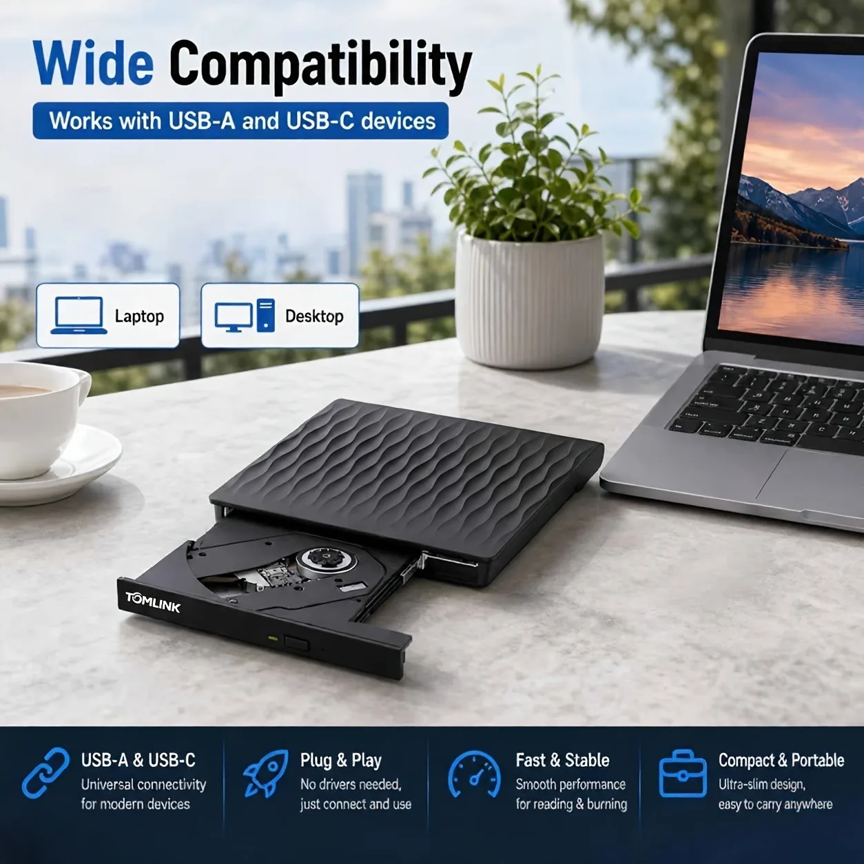 External CD/DVD Drive for PC, USB 3.0 and Type-C Portable Ultra-Slim CD/DVD +/-RW ROM Burner, External DVD/CD Rewriter for Laptop, Compatible with Windows 11/10/8/7, Linux, and Mac OS