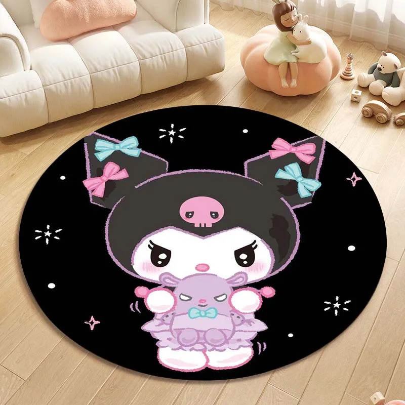 Cute Sanrio Kuromi Printed Round Rug, Bedroom, Living Room Carpet, Doormat, Picnic, Sofa Table, Home Decor, Area Rug, Floor Mat