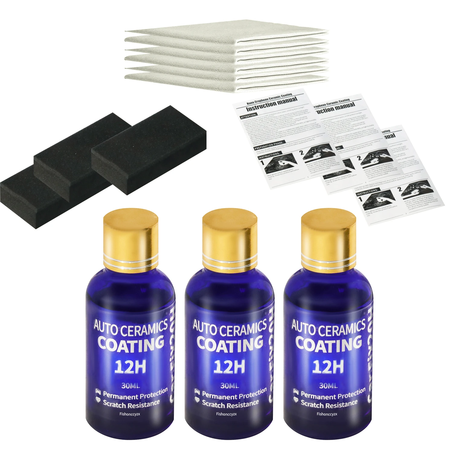 3PCS 12H Car Liquid Ceramic Coat Super Hydrophobic Glass Coating Set Polysiloxane and Nano Materials Ceramics for Cars
