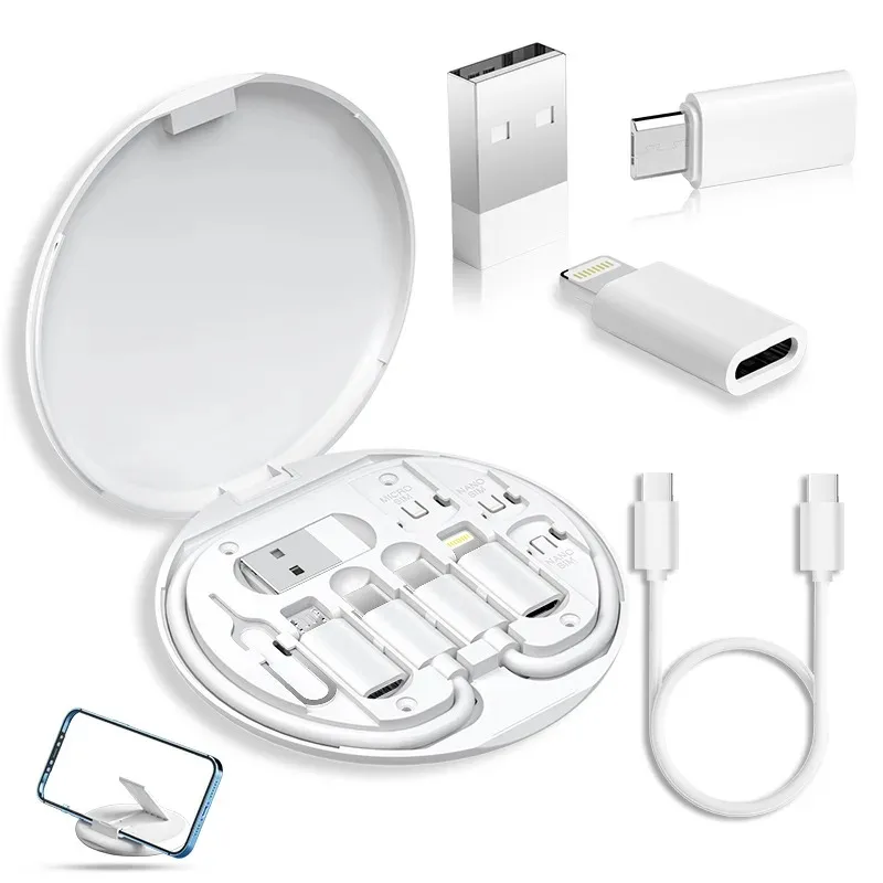 Portable Multi-functional Data Cable Storage Box, 60W Fast Charging Mobile Phone Holder, Charging Cable Set, Multi Head Adapter+