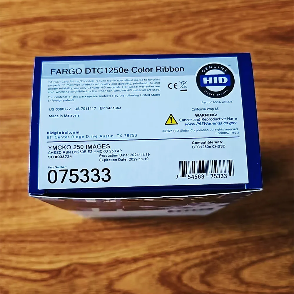 Fargo 075333 YMCKO Color Ribbon 250 prints​ Compatible with DTC1250e CHSSD CN version