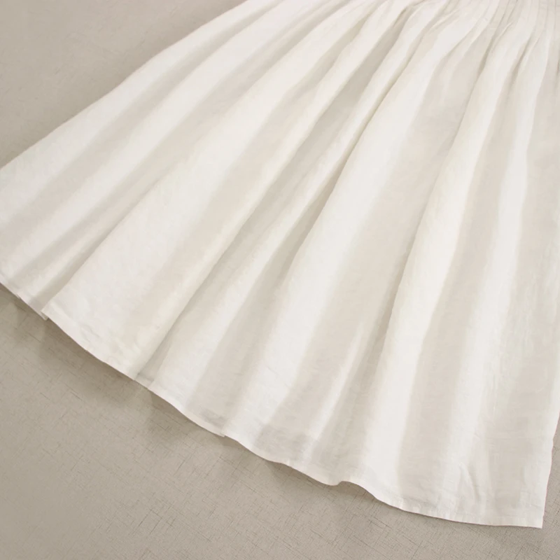 Spring New Japanese Mori Girl 100% Linen Drawstring Waist Skirt Women Solid Color Casual Loose Big Hem A-Line Skirt