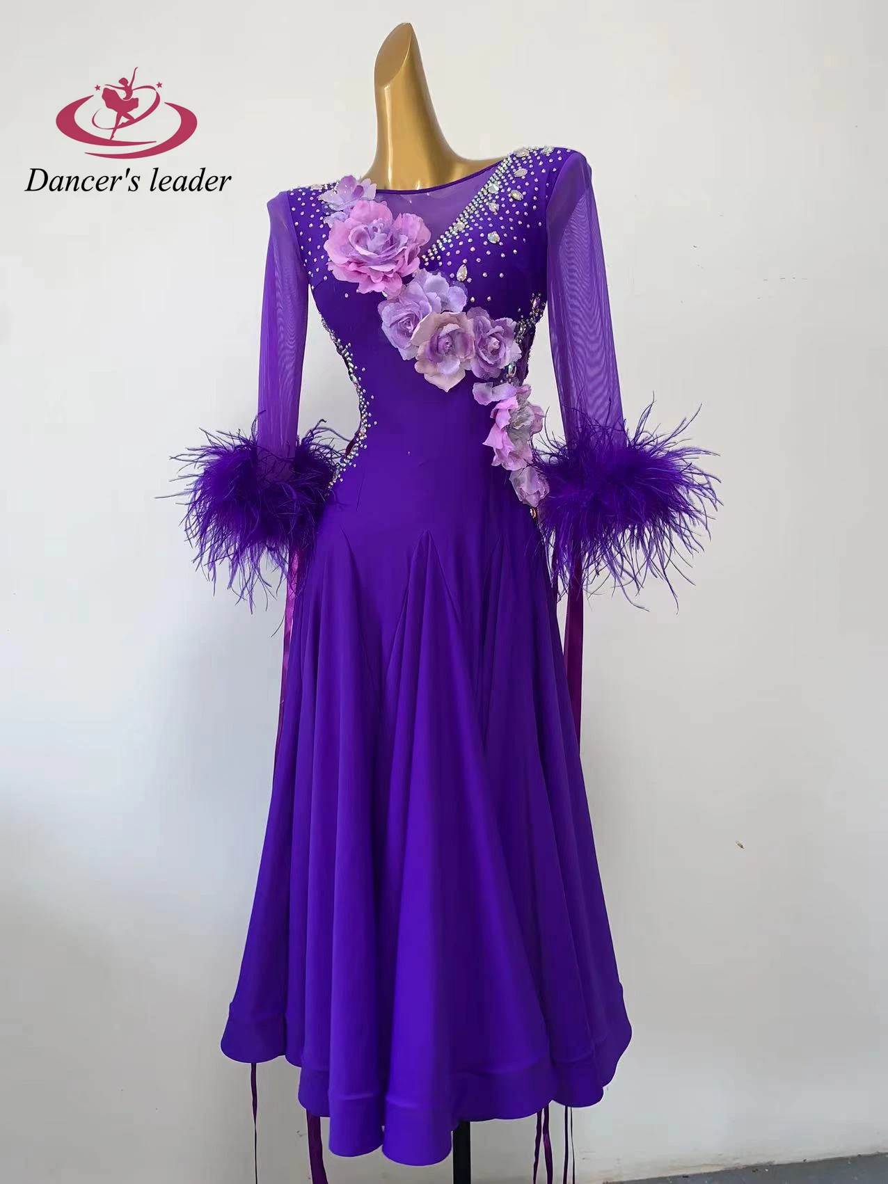 

Dance Hall Modern Dance Professional Dress High end Customized Purple Flower Water Diamond Stage Professional Clothing