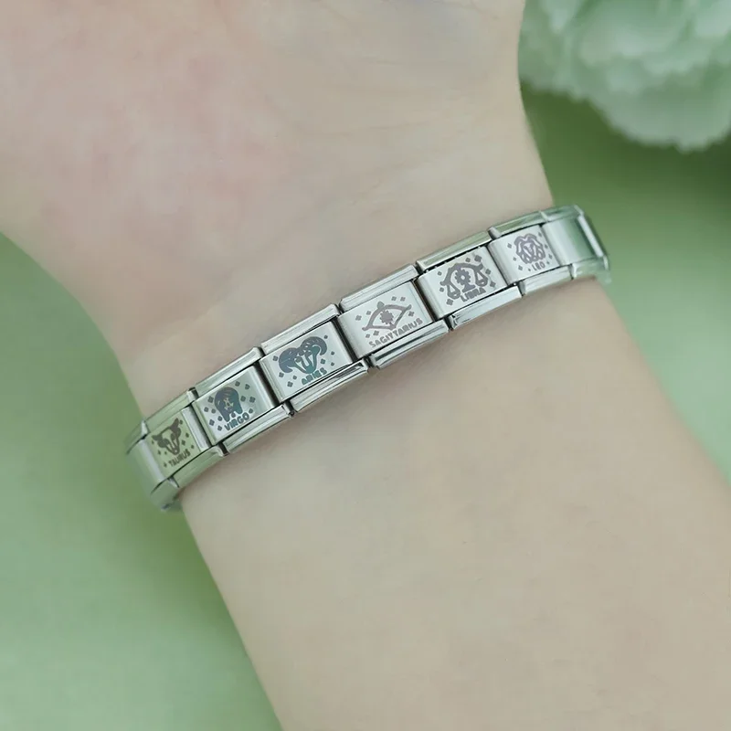 Hapiship 2024 New Women Unique 12 Constellation Italian Charms Links Fit 9mm Bracelet Stainless Steel DIY Making Jewelry DJ1181 image 2