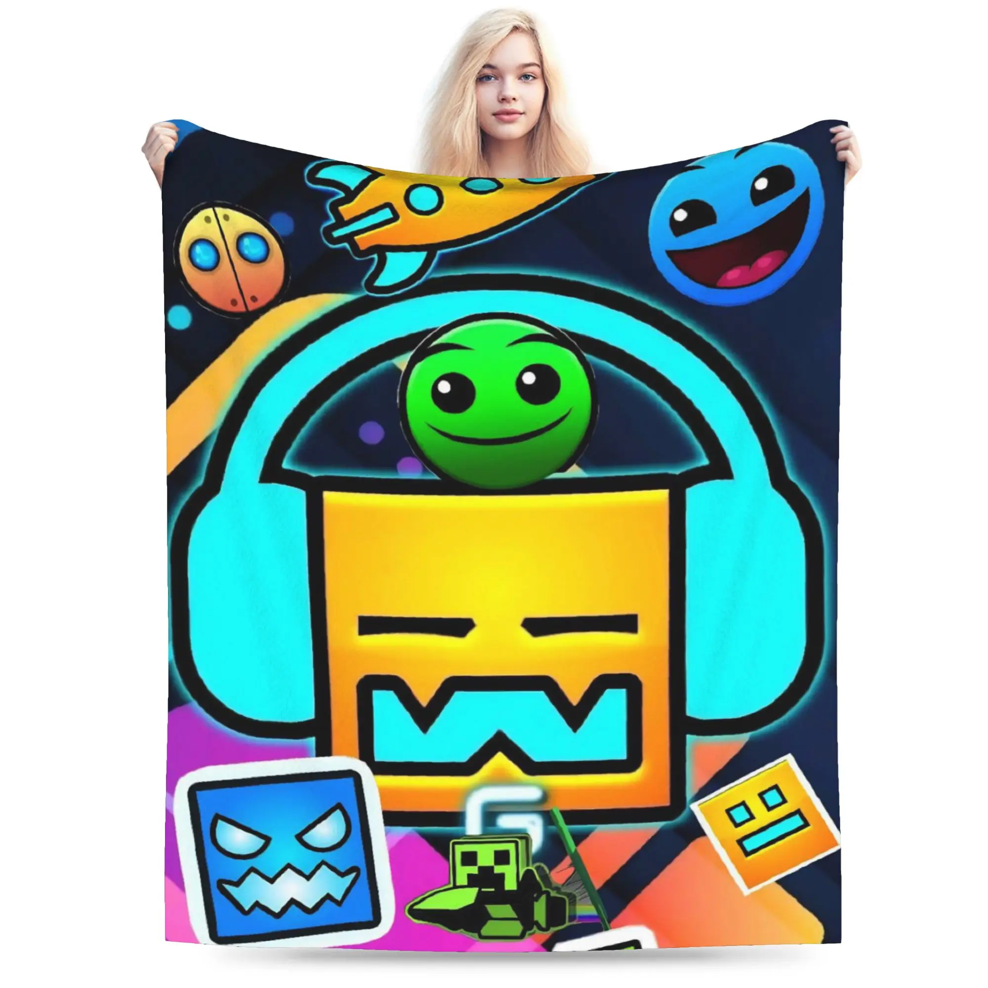 Geometry Dash Games Blanket Multi-size Super Soft Cozy  Throw Blankets for Couch Sofa and Bed