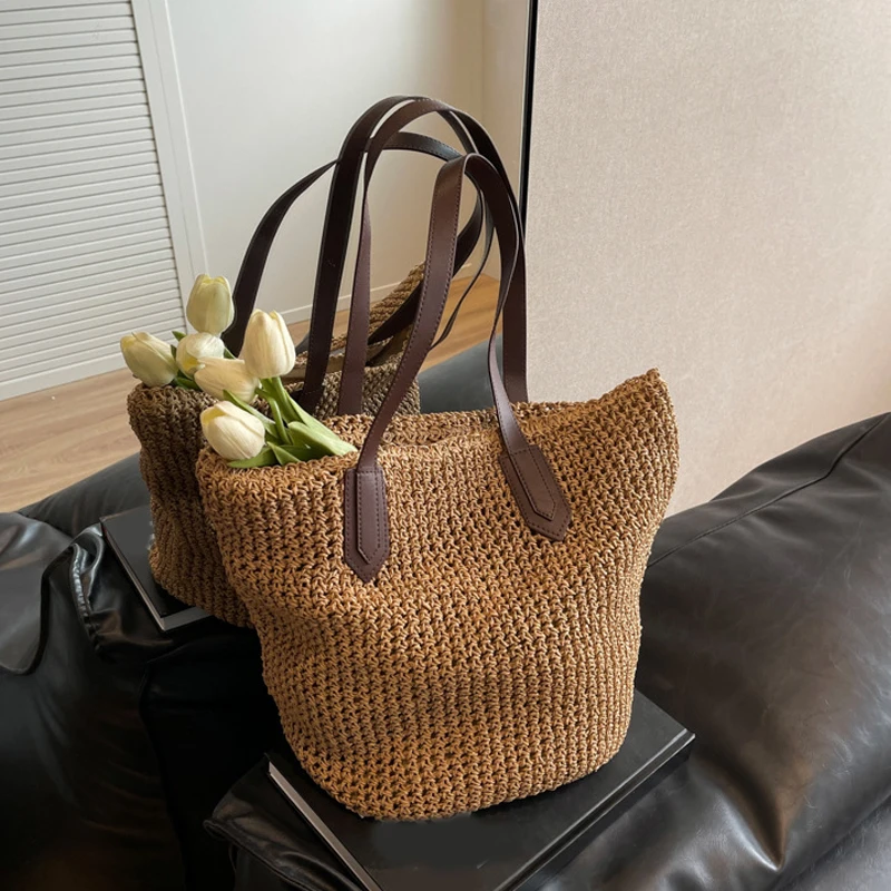 Women Shouder Bag Bohemian Straw Handbag Summer Beach Woven Underarm Bag Large Casual Knitted Bag Crochet Tote Bag