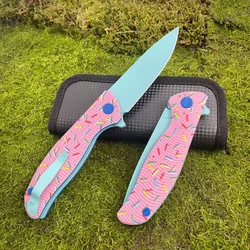 Donut folding knife G10 handle D2 steel outdoor portable self-defense fishing hunting survival sharp fruit knife