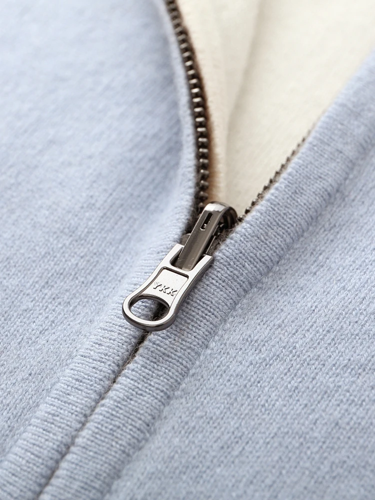 

Men Cashmere Sweater Zippers Mock Neck Thicken Double-layer Cardigan Autumn Winter 100% Cashmere Knitwear Soft Double Sided Tops