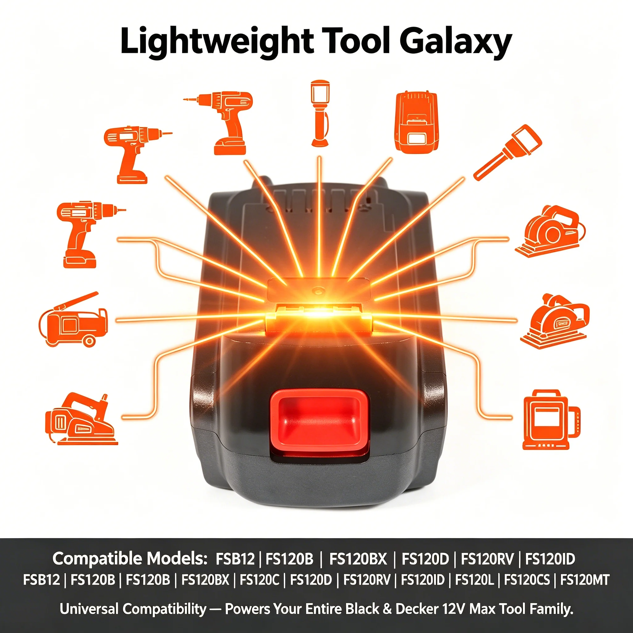 12V 2000mAh super strong battery life Suitable for rechargeable lithium battery replacement of models such as Black&Decker Fsb12