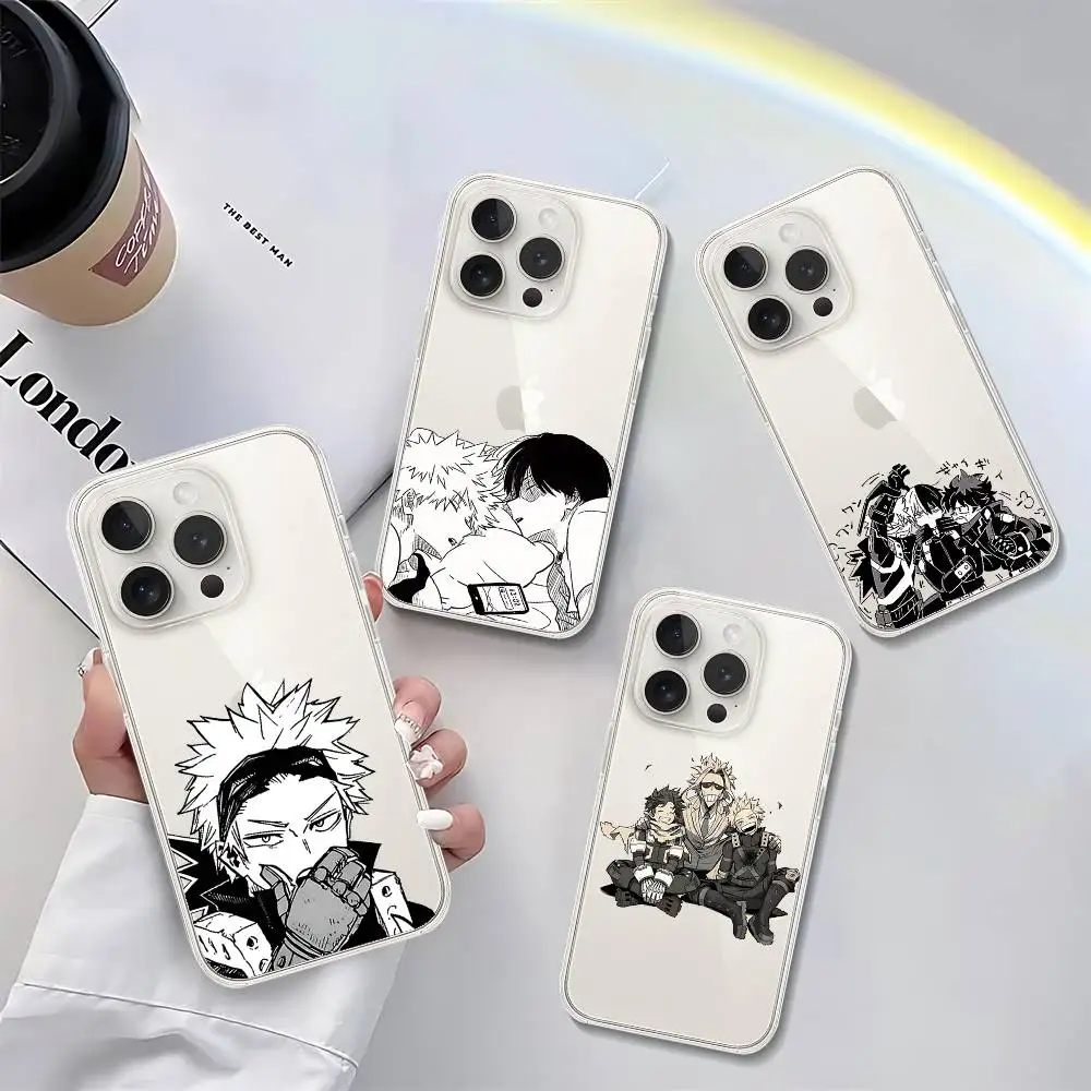 Niedliche My Hero Academia Handyhülle für iPhone 17 16 15 14 Plus 13 12 11 Pro Max Transparente Rückseiten-Abdeckung
