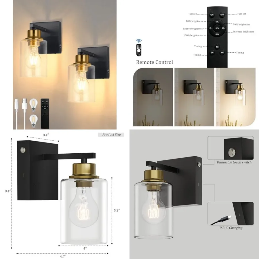 

Battery Operated Wall Sconce Set of 2, and Rechargeable Wall Lights with Timer Function, Easy Install Dimmable Wireless Wall La