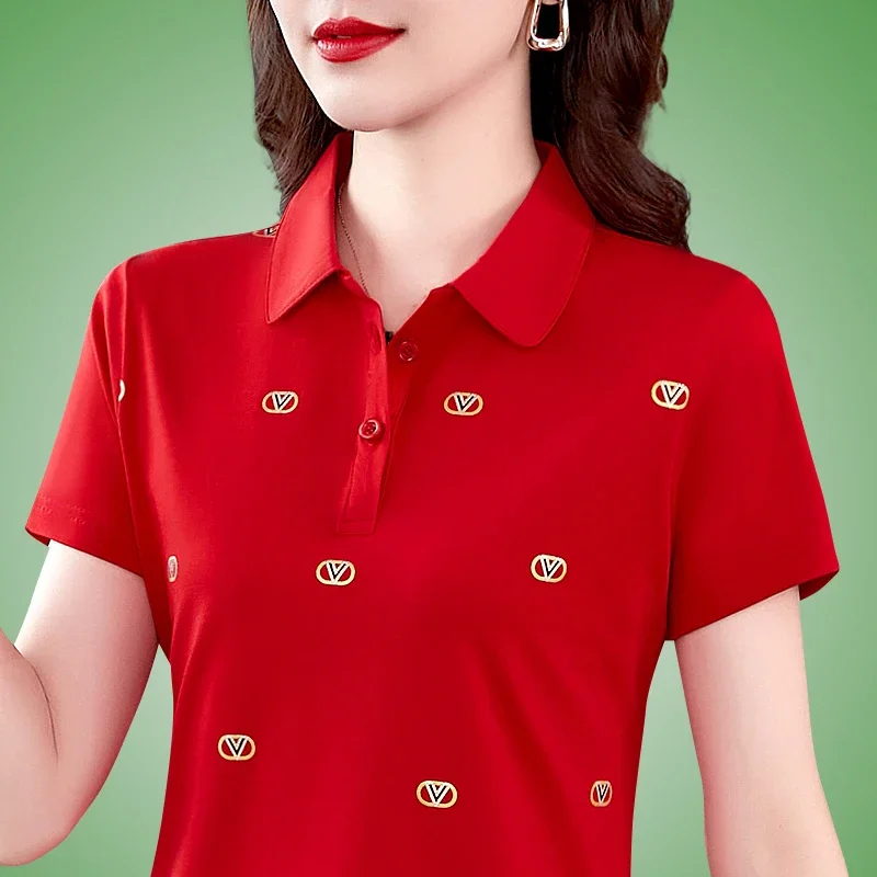 Women Polo Shirt Summer Short Sleeve Femininas T Shirts Cotton Women Tennis Polo Shirt Printed Ladies Vintage Tops