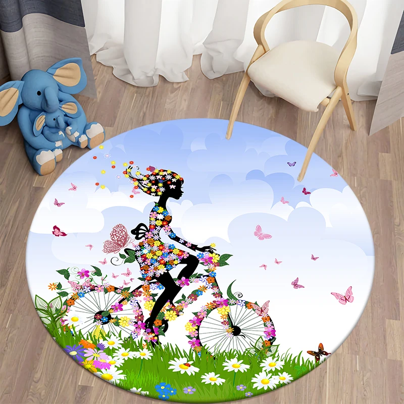 Butterfly Fairy Round Carpets for Living Room Rugs Floral Soft Floor Area Rug Bedroom Carpet Mat Children Kitchen Rugs Doormat