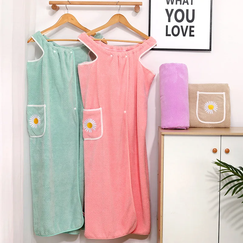 Thickened Coral Fleece Bathrobe Sexy Magic Wearable Home Use Bath Towel with Strap Versatile Bath Skirt for Men by Di Huan Tan