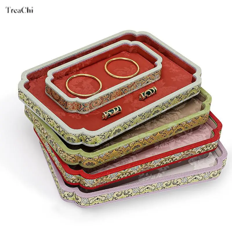 Jewelry Counter Bracelet Storage Tray Retro Silks Satins Plate Jade Pendant Necklace Bangle Organizer Case 3 Size Available