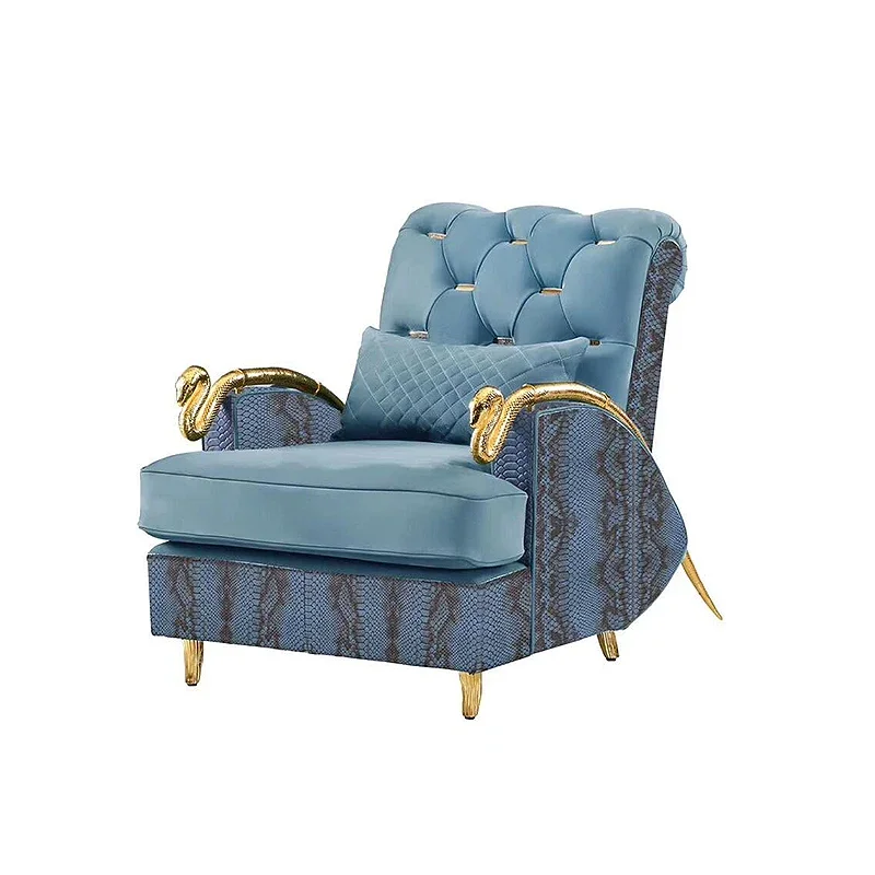 Light luxury Italian leather single sofa chair modern creative high-end pure copper snake-shaped armrest queen snake chair